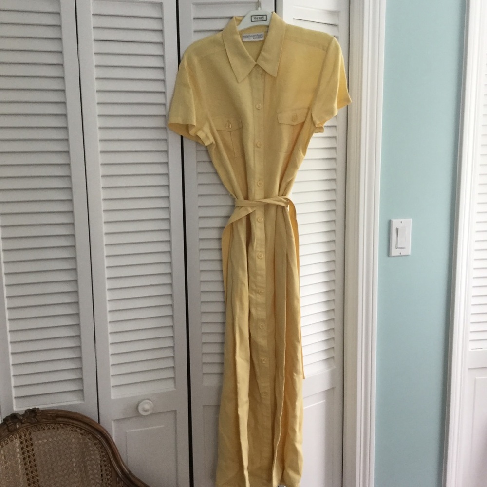 Yellow Button-Front Shirt Dress with Tie Waist